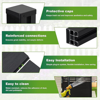 Mondaria Privacy Fence for Outside, 6ftx6ft Outdoor Privacy Panels with In-ground Post, Wind Resistant Wood Plastic Composite Fencing for Patio, Backyard, Garden and Swimming Pool (Black with 1 Post)