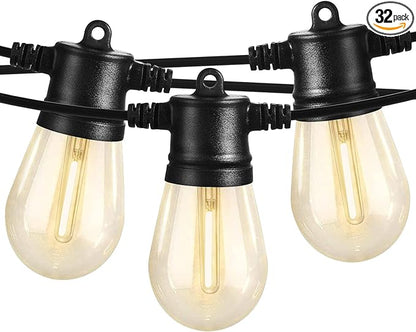 SUNTHIN Outdoor String Lights, 96FT Patio Lights with 32 LED Shatterproof Bulbs, Hanging for Outside, Garden, Backyard, Deck, Porch, Fence, Bistro, Pool, Party