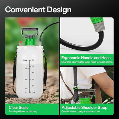 VIVOSUN 1.6 Gal/6L Pump Sprayer, Garden Water Sprayer for Plants, Weeds & Lawn Care, with 3 Nozzles, 50'' Long Hose & Pressure Relief Valve