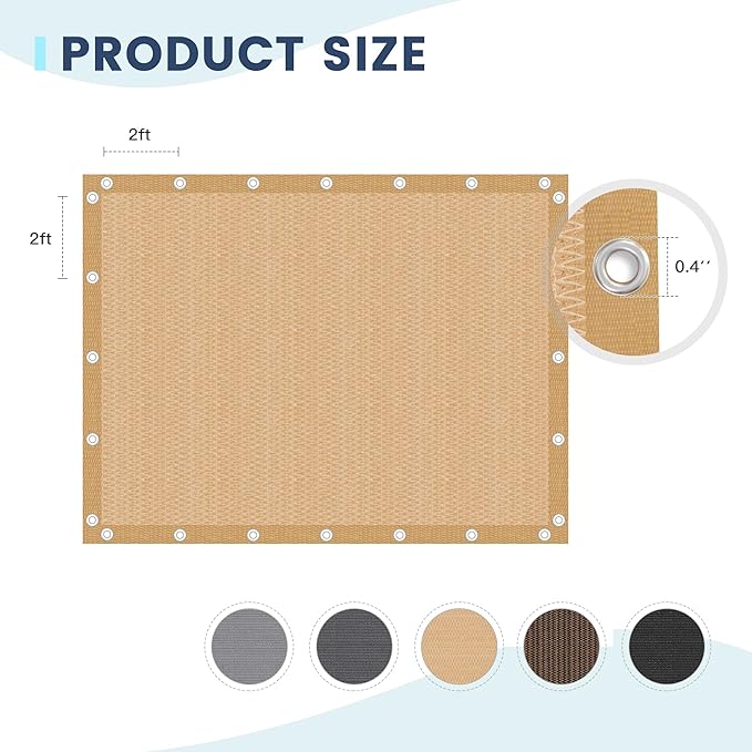 90% Sun Shade Cloth with Grommets, Customizing Outdoor Pergola Shade Cover Canopy, Heavy-Duty Mesh Tarp Patio Sun Screen for Lawn Garden Backyard, 14X19 FT, Wheat