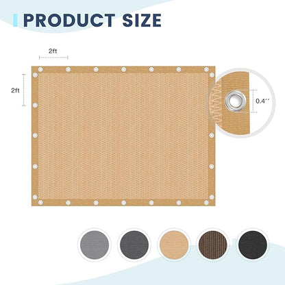 90% Sun Shade Cloth with Grommets, Customizing Outdoor Pergola Shade Cover Canopy, Heavy-Duty Mesh Tarp Patio Sun Screen for Lawn Garden Backyard, 5X12 FT, Wheat