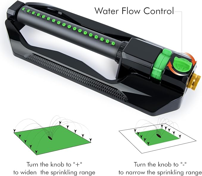 [2 Pack] RESTMO Heavy Duty Oscillating Sprinkler with Metal Base – Adjustable Flow Control Lawn Watering System, Covers Up to 3,600 Sq. Ft. for Garden, Yard