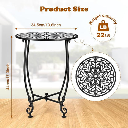 14 Inch Outdoor Metal Side Table, Patio Side Table Weather Resistant Metal Side Table, Small Round Outdoor End Table Plant Stands Table Outside for Patio Yard Balcony Garden Black (Color5-Leaf)