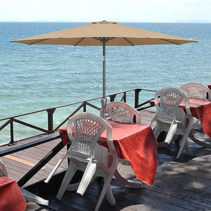 Simple Deluxe 2 Pack 9FT Outdoor Patio Umbrella Table Market Umbrella with Push Button Tilt and Crank, 8 Sturdy Ribs, UV Protection Waterproof for Garden, Lawn, Deck, Backyard, Pool,Tan