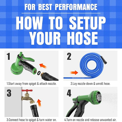 Heavy Duty Garden Hose 25 ft, Non-Expanding Flexible Water Hose, Kink Resistant Lightweight Hybrid Hose, Leakproof Hose Male to Female Fittings