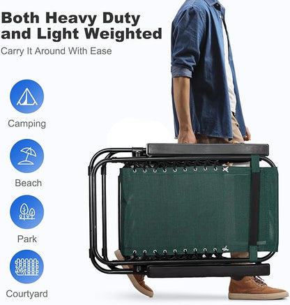 Nazhura Set of 2 Relaxing Recliners Patio Chairs Adjustable Steel Mesh Zero Gravity Lounge Chair Beach Chairs with Pillow and Cup Holder (Dark Green)