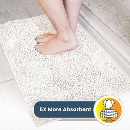 Muddy Mat® | Super Water Absorbent Door Mat Indoor, Microfiber Quick Dry Chenille Entryway Rug, Slip Resistant Front Door Mat, Indoor Mats for Entryway, Machine Washable Pet Rug, White 59"x35"