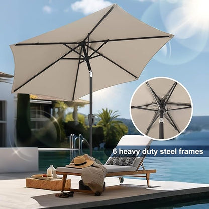FLAME&SHADE 7.5ft Patio Umbrella - Outdoor Umbrella with Push Button Tilt and Crank for UV Protection, Table Market Umbrella for Garden, Deck, Backyard, Pool and Beach(Taupe)