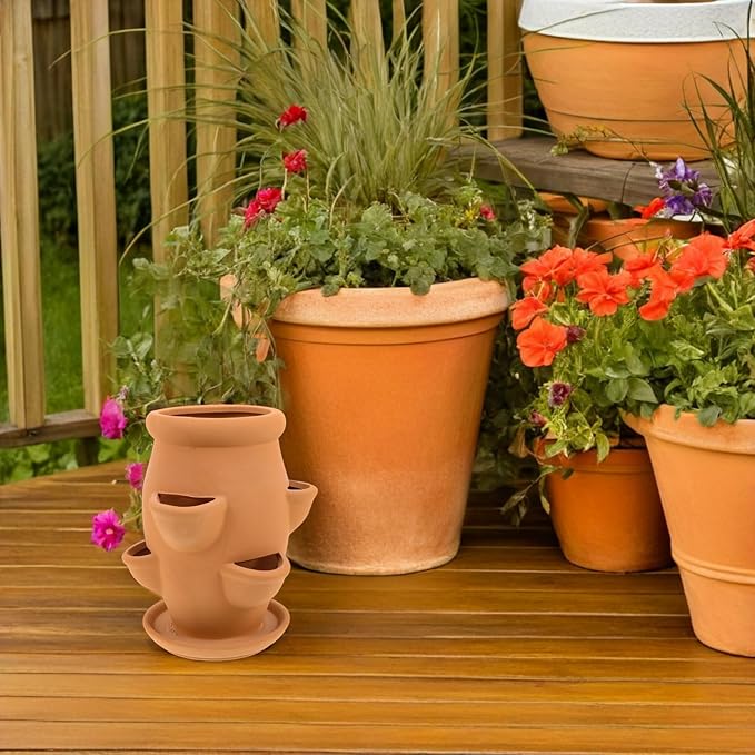 Toyvian Ceramic Strawberry Tower Planter for Succulents with Multi Mini Pockets - Lightweight Clay Flower Pot for Indoor Outdoor Garden Patio Decoration