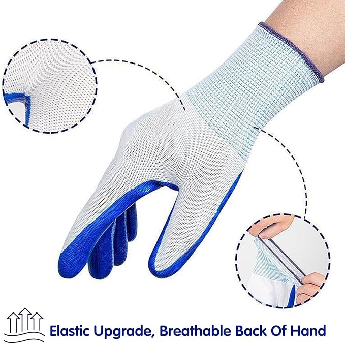 48 Pairs Gardening Gloves for Men and Women, Breathable Rubber Coated Safety Work Gloves Bulk for Construction, Yard, Garden, Lawn, Outdoor (Black & Blue)