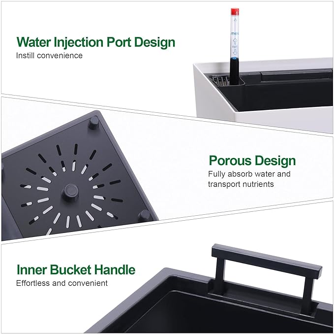 2 Pack Tall Self-Watering Planter Pots with Water Level Indicator, 12"l x 12"w x 22.5"h, Modern Flower Pots with Inner Bucket Handles and Water Injection Port for Indoor Outdoor Plants, White