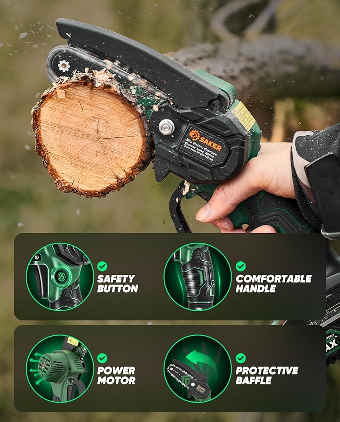 Saker Mini Chainsaw,2026 New Upgrade Electric Chainsaws,Portable Chain Saw Cordless Battery Powered,Small Handheld Chain Saws Pruning Shears Saw for Wood Tree Branches,Courtyard and Garden