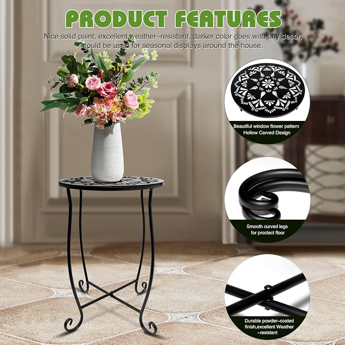 Fashion&cool Outdoor Side Tables for Small Space, 2 Pack Patio Side Table, Weather Resistant Metal Small Round Outdoor Side Table for Patio Yard Porch Balcony Garden Bedside, Plant Stand