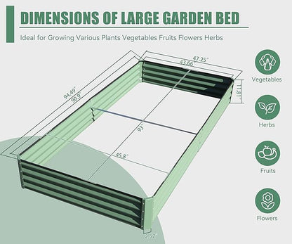 Domi Galvanized Raised Garden Bed, Outdoor Planter Garden Boxes Large Metal Planter Box for Gardening Vegetables Fruits Flowers, Green (8x4x1ft)