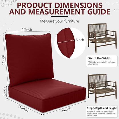 24" x 24" x 6" Outdoor Deep Seat Cushions Set - 4 Set Waterproof & Fade Resistant Patio Furniture Replacement Cushions, Non-Slip Outdoor Cushions Fit Loveseats, Couches, Chairs, and Sofas.