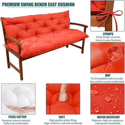 Swing Replacement Seat Cushions, 2-3 Seater Bench Cushions for Outdoor Furnitur with Backrest, Garden Recliner Seat Cushions Waterproof Sofa Pads (Orange, 60x40in)