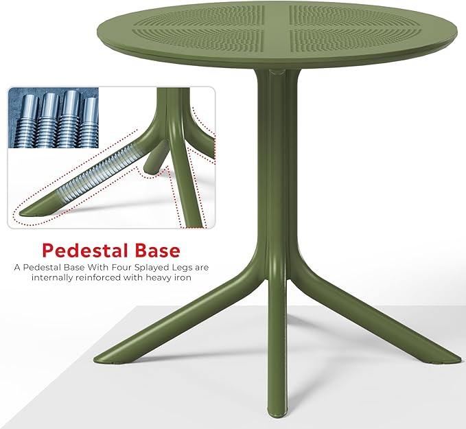 Costaelm Dining Table for 4 with Chair, HDPE Patio Round Dining Table and Stackable Chair, Outdoor Patio Furniture All Weather for Backyard Porch Poolside, Olive Green