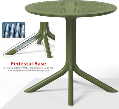 Costaelm Dining Table Set for 4, HDPE Patio Round Dining Table and Stackable Chair, Kitchen & Dining Room Sets All Weather for Backyard Porch Poolside, Olive Green