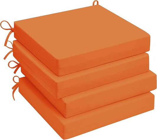 UNIKOME Outdoor Chair Cushions Pack of 4, Water Resistant Patio Cushions with Ties, High Density Sponge Filling Square Corner Seat Cushions for Outdoor Furniture, 18.5"*16"*3", Orange