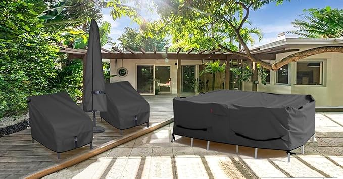 Porch Shield Patio Table Cover - Waterproof Outdoor Dining Table and Chairs Furniture Set Cover Rectangular - 75 x 43 inch, Black