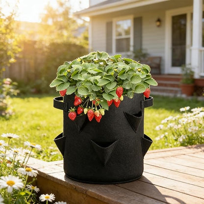 5PCS 10 gallon Strawberry Growing Grow Bags, Strawberry Planter, Complete Gardening Set for Strawberries, Portable Strawberry Planters with Tools, Durable Felt Fabric Design for Home Gardening
