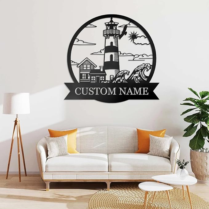 Personalized Metal Sign, Nautical Outdoor Decor, Lighthouse Beach Sign, Cabin Wall Art, Sailing Gift, Home Decor