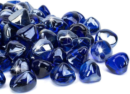 Mr. Fireglass Cobalt Blue Fire Glass Diamonds, 1 Inch Reflective Tempered Fire Glass Rocks for Outdoor Fire Pit, Fireplace and Fire Pit Table, 20 Pounds