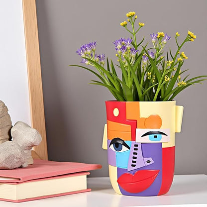 XMGZQ Abstract Cubism Face Planter,Pop Art Sculpture & Vase Decor,Unique Picasso Style Flower Pot,for 4-6 Inch Succulents & Houseplants,Drainage Hole Included,Statement Gift (Mid-Century Modern)