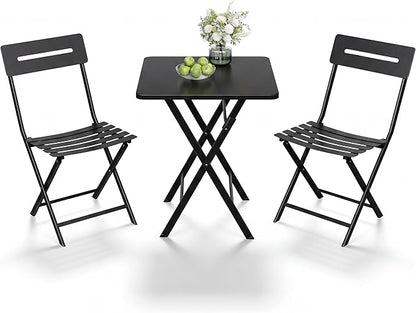 GarveeLife 3 Piece Outdoor Bistro Set, All Metal Patio Table and Chairs Set, Round Tube Iron Bistro Furniture Set for Balcony Porch Garden Cafe, Weather Resistant