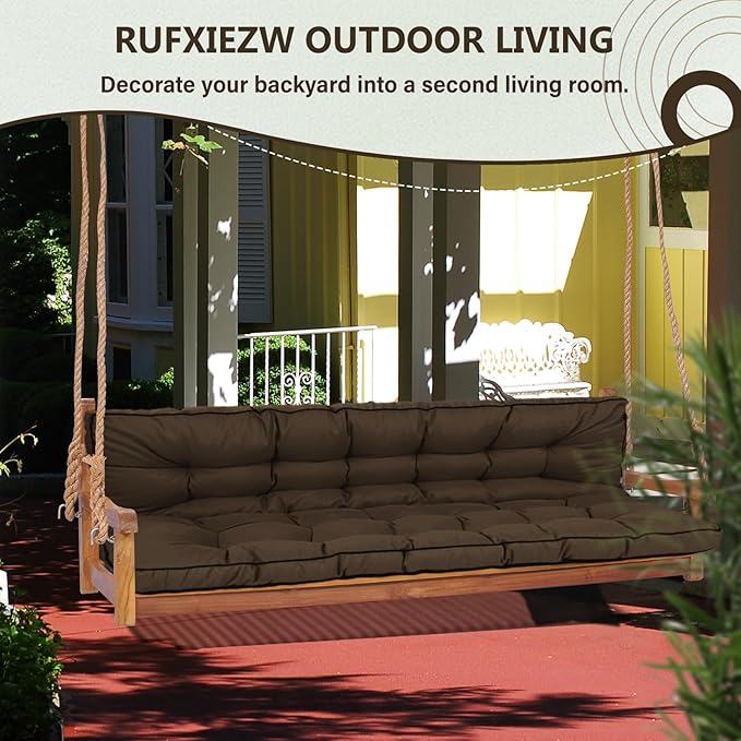 2/3 Seater Swing Replacement Cushion, Waterproof Porch Swing Cushions with Backrest, Thickened Bench Cushions for Outdoor Furniture, for Outdoor Patio Swing (Brown, 63 * 40in)