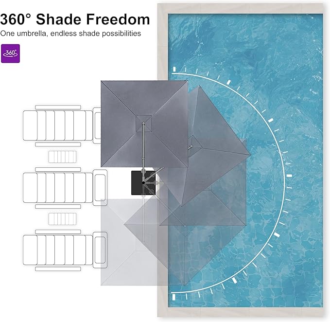 PURPLE LEAF 10' X 13' Rectangle Cantilever Umbrella with Base Outdoor Large Aluminum Patio Umbrella with 3-Year Fade Resistance Recycled Fabric and 360-degree Rotation for Deck Pool, Graphite Grey