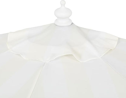 JONATHAN Y Half Umbrella UMB1201K Beverly 9 ft. Designer Classic Scalloped Fringe Market Patio with Crank, Tilt Button and UV Protection in Cream/White, White Pole