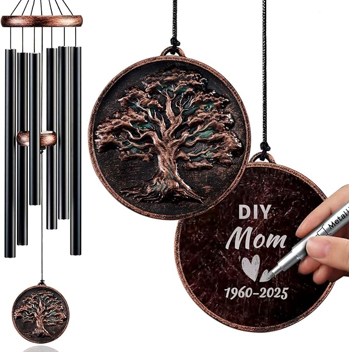 Memorial Wind Chimes for Outside, Sympathy Gifts for Loss of Loved One, Memorial Gift for Loss of Mom Dad Grandparent, Vintage Tree of Life Deep Tone Windchimes Outdoor (DIY 34" Tree of Life)