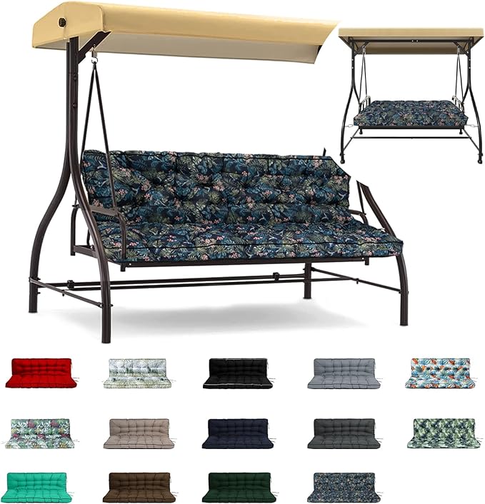 Replacement Cushions for Swing, Waterproof Porch Swing Cushion, 2-3 Seat Replacement Swing Seat Cushion with Backrest and Ties for Patio Backyard Porch Garden (Hummingbird, 40 * 70.8 in)