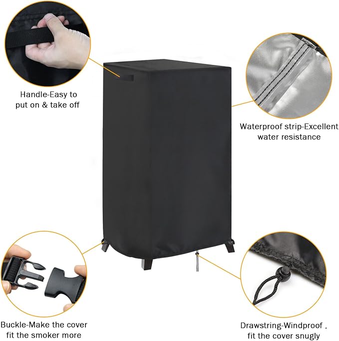 Smoker Cover Fit for Masterbuilt MB20070210 Analog Electric Smoker, Waterproof Outdoor Grill Smoker Covers,Black (23" L x 21" W x 38" H)