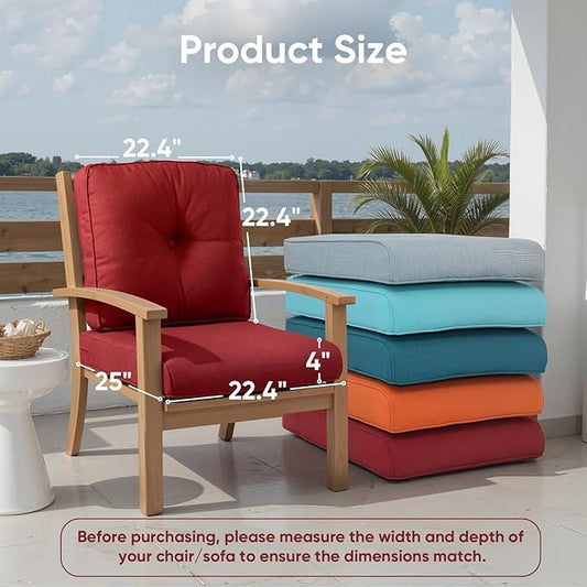 Outdoor Chair Cushion Set of 3, Waterproof Outdoor Seat Cushions 25x22, Patio Chair Cushions for Outdoor Furniture, Couch Cushion Replacement, Include 3 Back & 3 Seat Cushions, Button/Red