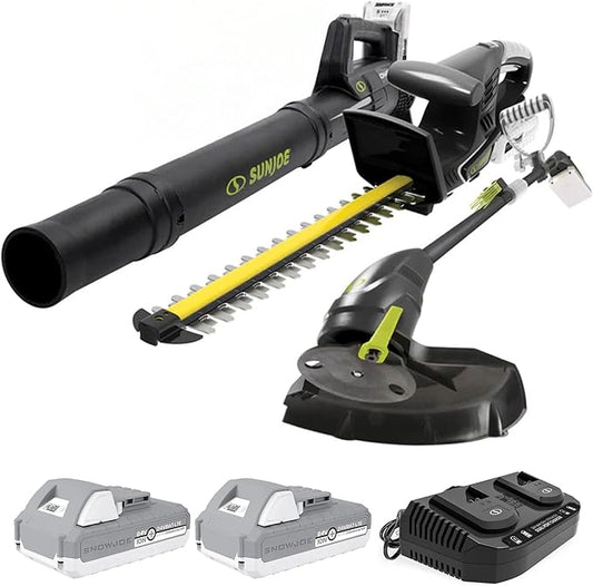 Sun Joe 24V IONMAX Cordless Leaf Blower, Grass and Hedge Trimmer Outdoor Garden Combo Power Tool Kit with Batteries and Charger, 24V-GT4MAX-LTE