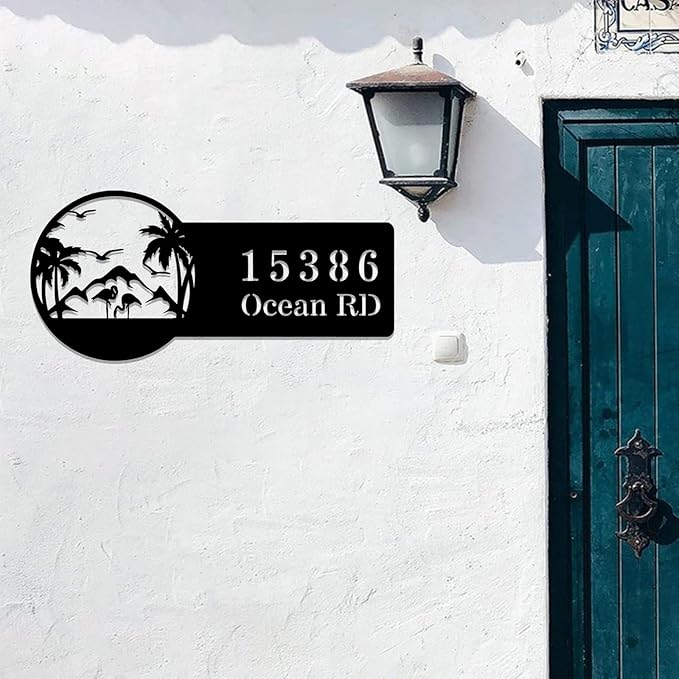 Beach House Metal Sign Custom,Flamingo Personalized Family Name Sign Wall Art,Custom Home Address Numbers Marker,Street Address Wall Hanging for Gate Fence Door Plate Office Hotel Entry Road Mailbox