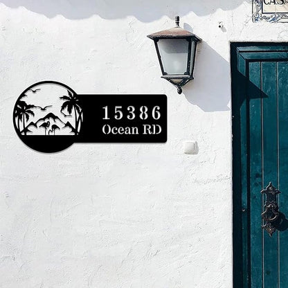Beach House Metal Sign Custom,Flamingo Personalized Family Name Sign Wall Art,Custom Home Address Numbers Marker,Street Address Wall Hanging for Gate Fence Door Plate Office Hotel Entry Road Mailbox