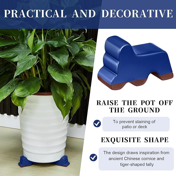 Kigeli 12 Pcs Resin Pot Feet for Outdoor Planters 3 Inch Long 1.5 Inch Tall Flower Handmade Elevator Plant Feet Frost Proof Lifter for 14-20 in Pot(Royal Blue)