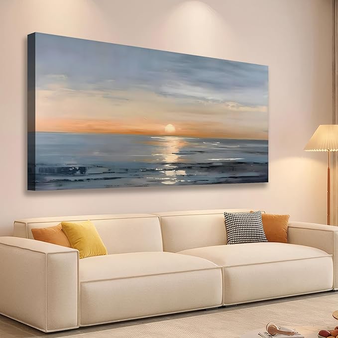 JLXART Landscape Canvas Painting Ocean Sunrise Wall Art Scenery Framed Artwork for Bedroom Office Home Decoration Art 20"x40"