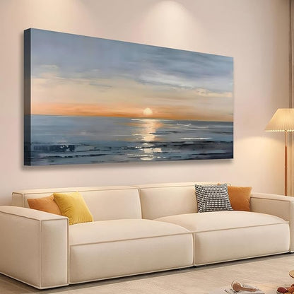 JLXART Landscape Canvas Painting Ocean Sunrise Wall Art Scenery Framed Artwork for Bedroom Office Home Decoration Art 20"x40"