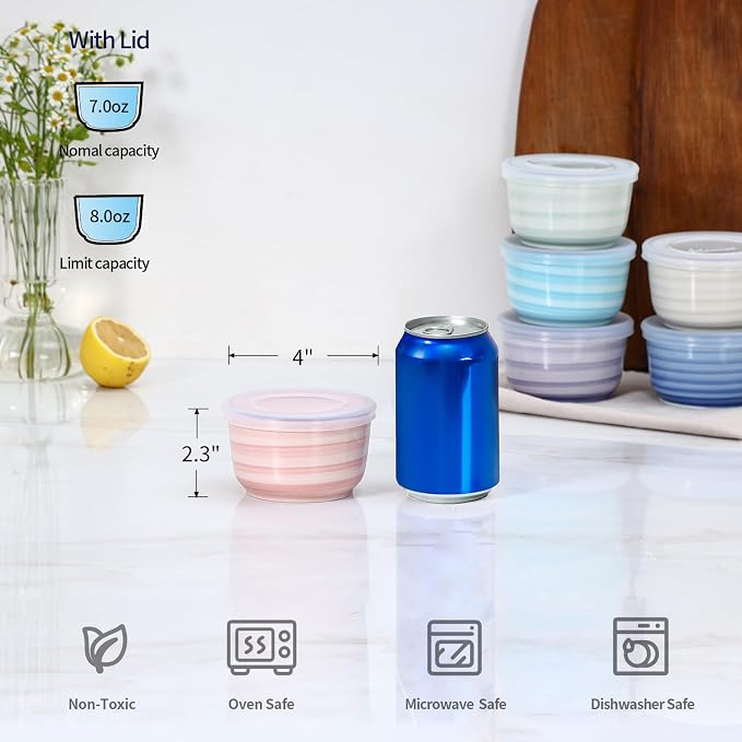 Selamica Ramekins with Lids 8 oz, Creme Brulee Ramekins Oven Safe, Souffle Dishes Porcelain Custard Cups for Baking, Small Bowls for Dipping, Pudding, Ice Cream, Set of 6, Gradient Color