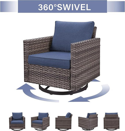 Outdoor Patio Swivel Rocker Chairs - Wicker Patio Swivel Rocking Chairs Set of 2 with Waterproof Wicker,Comfortable Cushions and Sturdy Metal Frame for Outside Porch Deck Backyard(Mixed Grey/Blue)