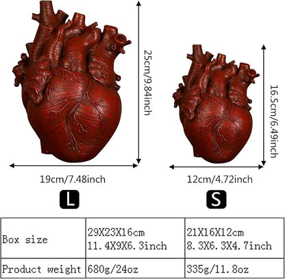 Resin Vase Planter, Decorative Heart Vase - Anatomical Heart Tabletop Decorative Craft, Farmhouse Living Room Bedroom Countertop (Red,Small)
