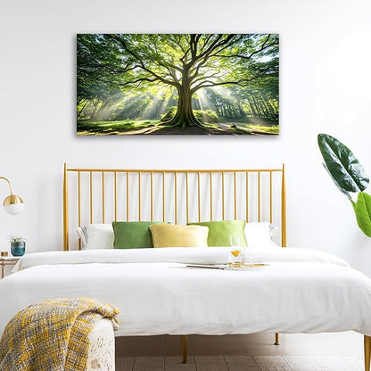 JLXART Nature Canvas Large Art Spring Green Tree Wall Art Framed Forest Artwork for Office Wall Decoration Ready to Hang 24x48inch