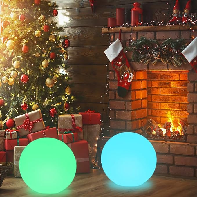 12-in LED Glowing Ball Light, Rechargeable LED Globe Orb Light w/Remote (1PC) and 16-in Cordless LED Globe Orb Night Light, 16 RGB Colors Changing Waterproof Light Up Ball w/Remote (1PC)