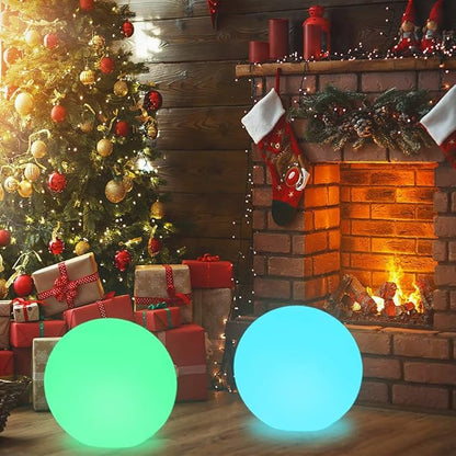 12-in LED Glowing Ball Light, Rechargeable LED Globe Orb Light w/Remote (1PC) and 16-in Cordless LED Globe Orb Night Light, 16 RGB Colors Changing Waterproof Light Up Ball w/Remote (1PC)