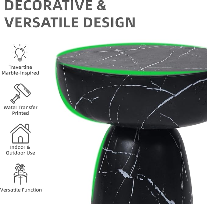 Marble Side Table, 24" Modern Accent Table with Pedestal Stand, Durable Faux Marble Side Table for Small Spaces, Marble Look Coffee Table Accent Drink Tables for Living Room Patio Balcony