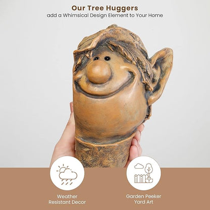 Bits and Pieces - Elf Tree Hugger - Yard Decorations - Whimsical Tree Sculpture - Garden Decoration - Garden Peeker Yard Art